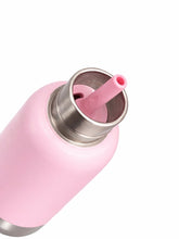 Load image into Gallery viewer, A close-up of the silicon straw and stainless steel body of the pufferfish Tonny Bottle.