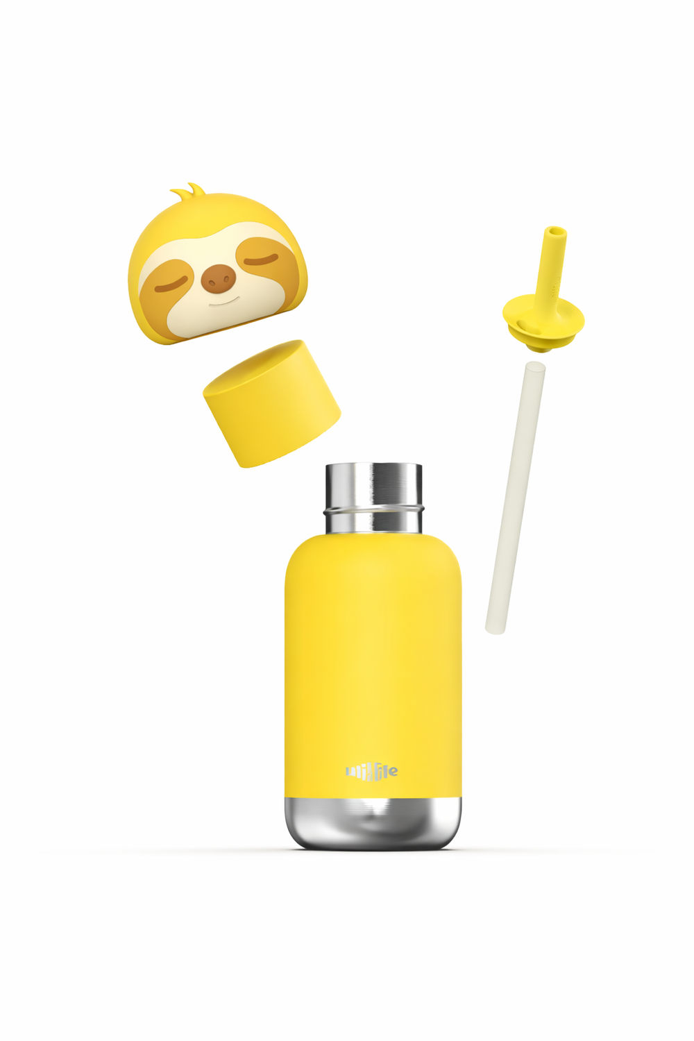 Dreamo Sloth kids water bottle - stainless steel insulated drink bottle for children - Exploded Lid and Straw - Pijo Australia