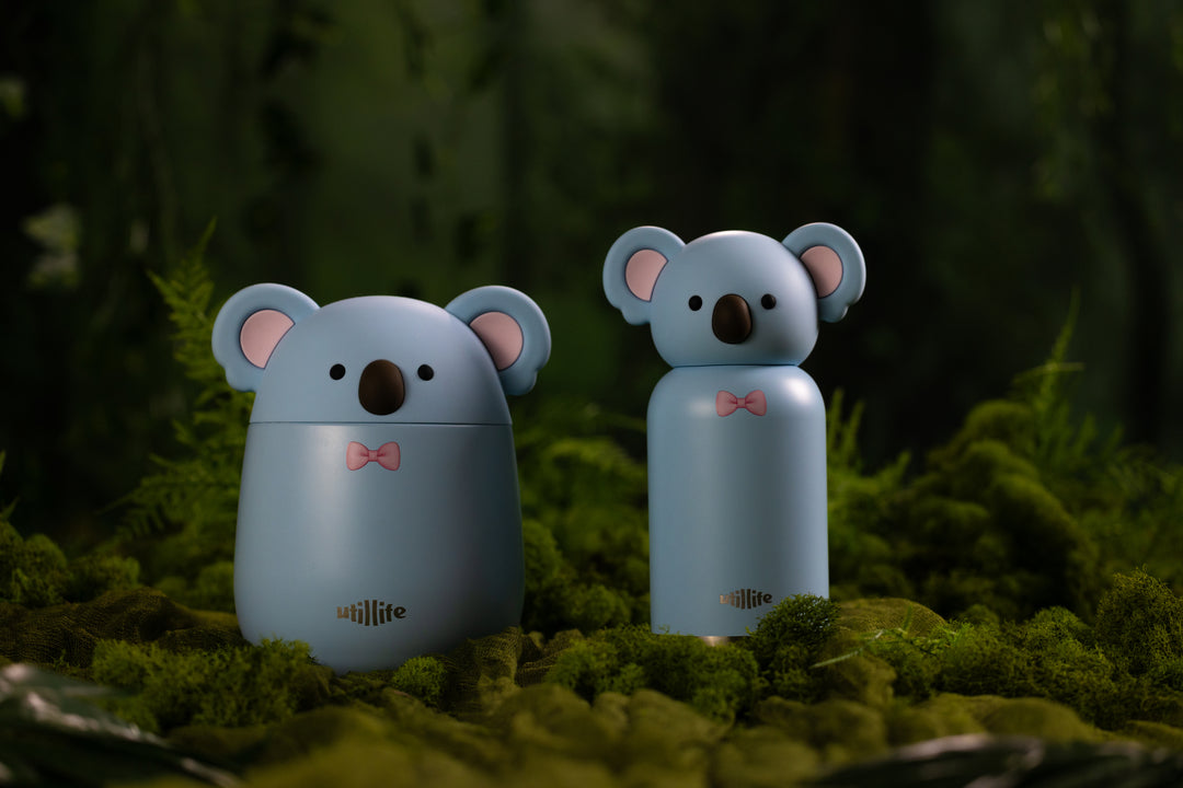 Milo Koala food jar and water bottle front view - Pijo Australia