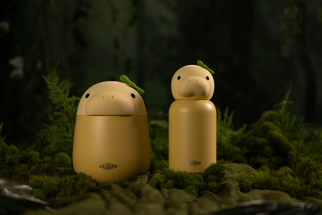 Gigi Dugong food jar and water bottle front view - Pijo Australia